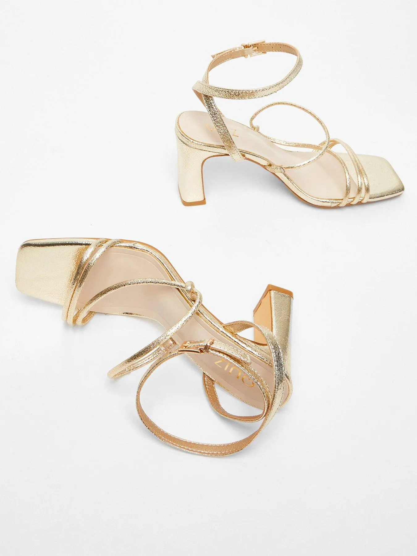Quiz Gold Faux Leather Strappy Heeled Sandals