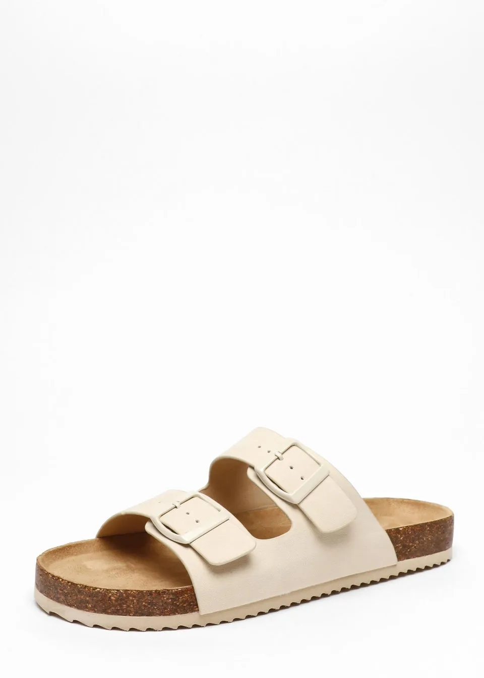 Quiz Natural Faux Leather Double Strap Flat Sandals