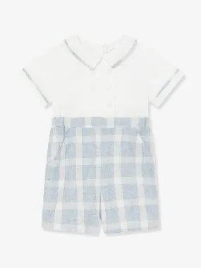 Rachel Riley Baby Boys Seersucker Check Romper in Blue