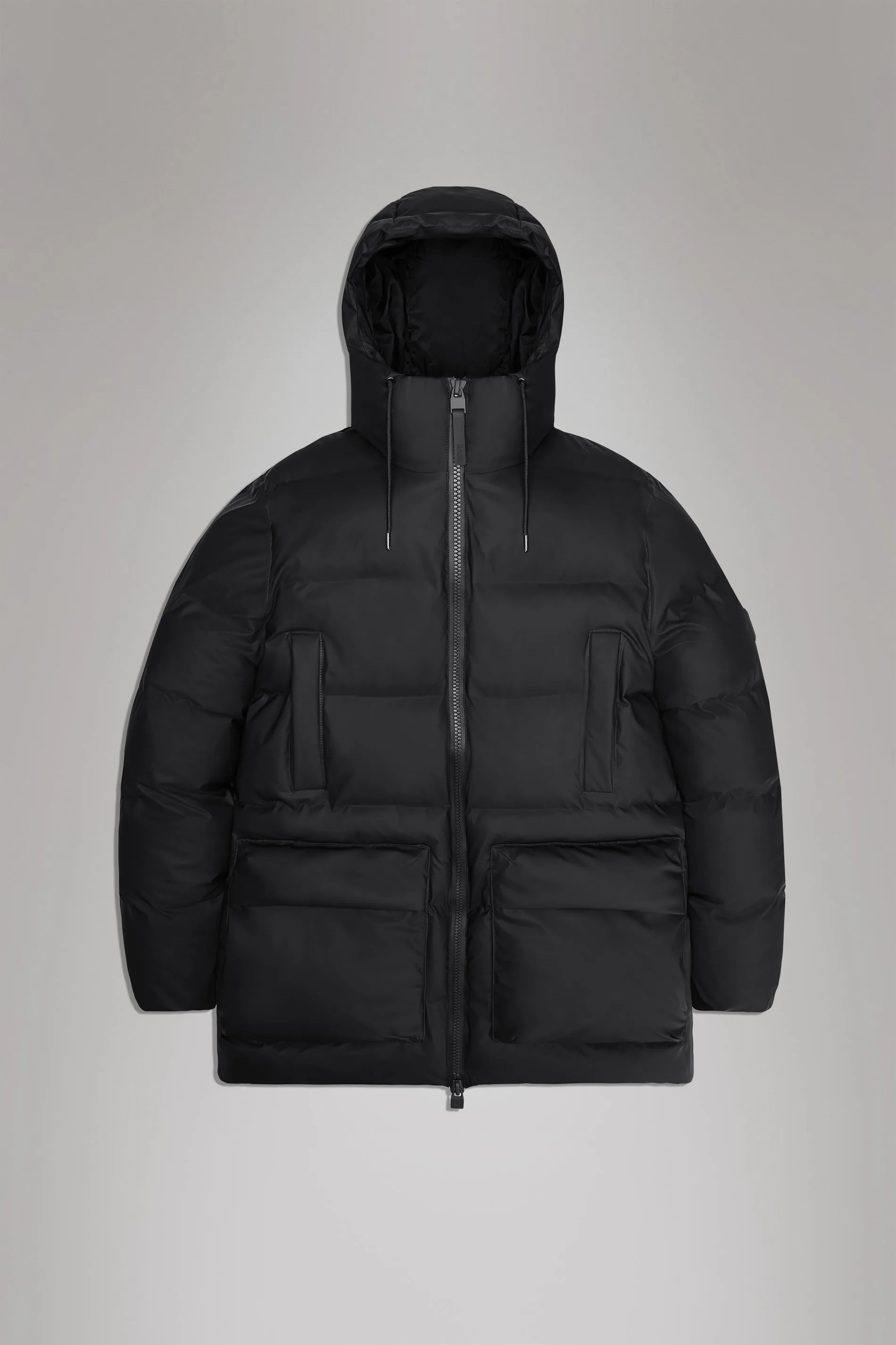 Rains® Alta Long Puffer Cargo Jacket in Black for €399 | 2-Year Warranty
