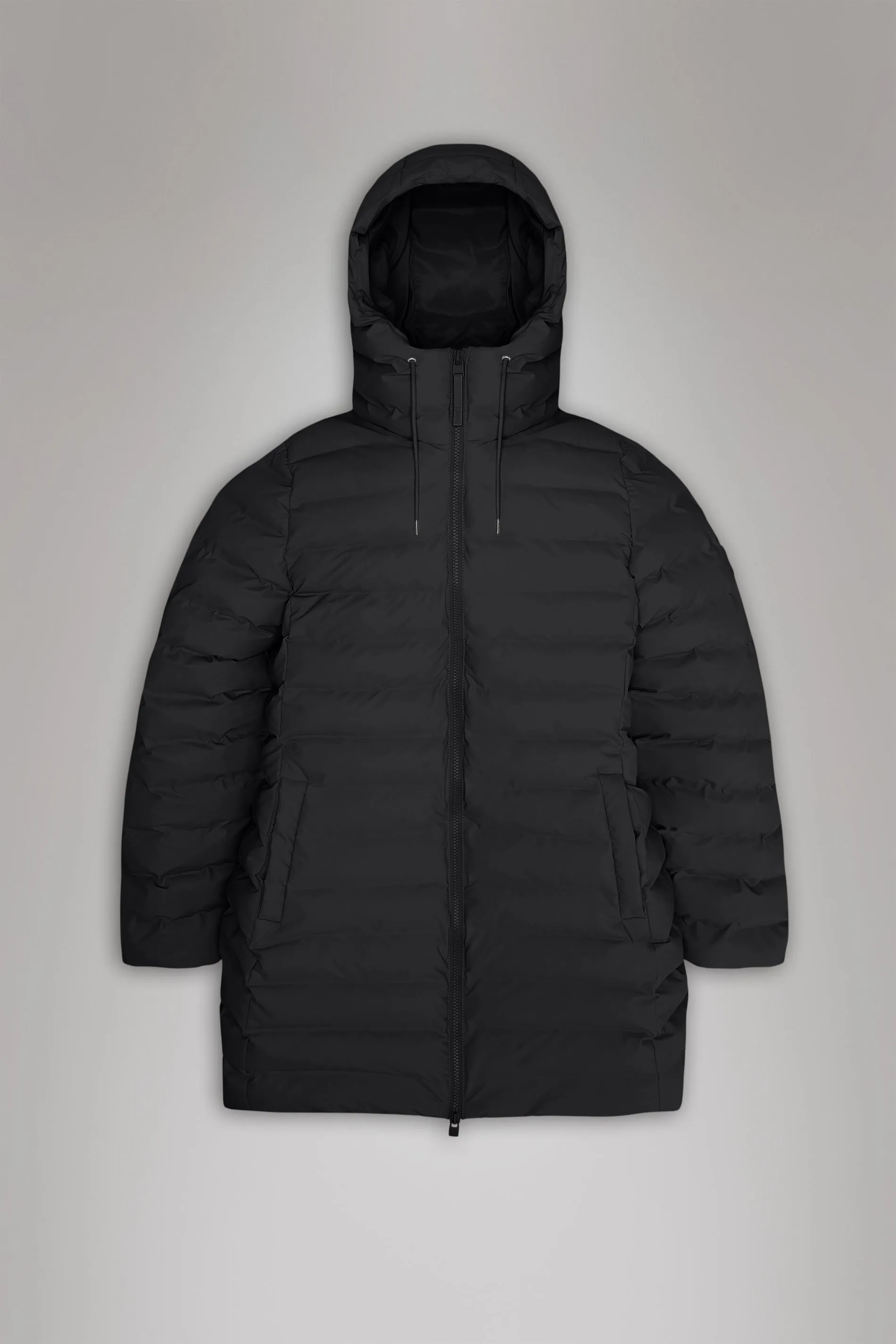 Rains® Lohja Long Puffer Curve Jacket in Black for €299 | 2-Year Warranty