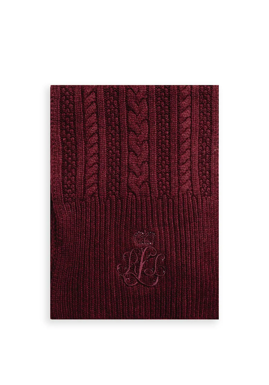 Ralph Lauren Embellished Knit Logo Scarf, Wine