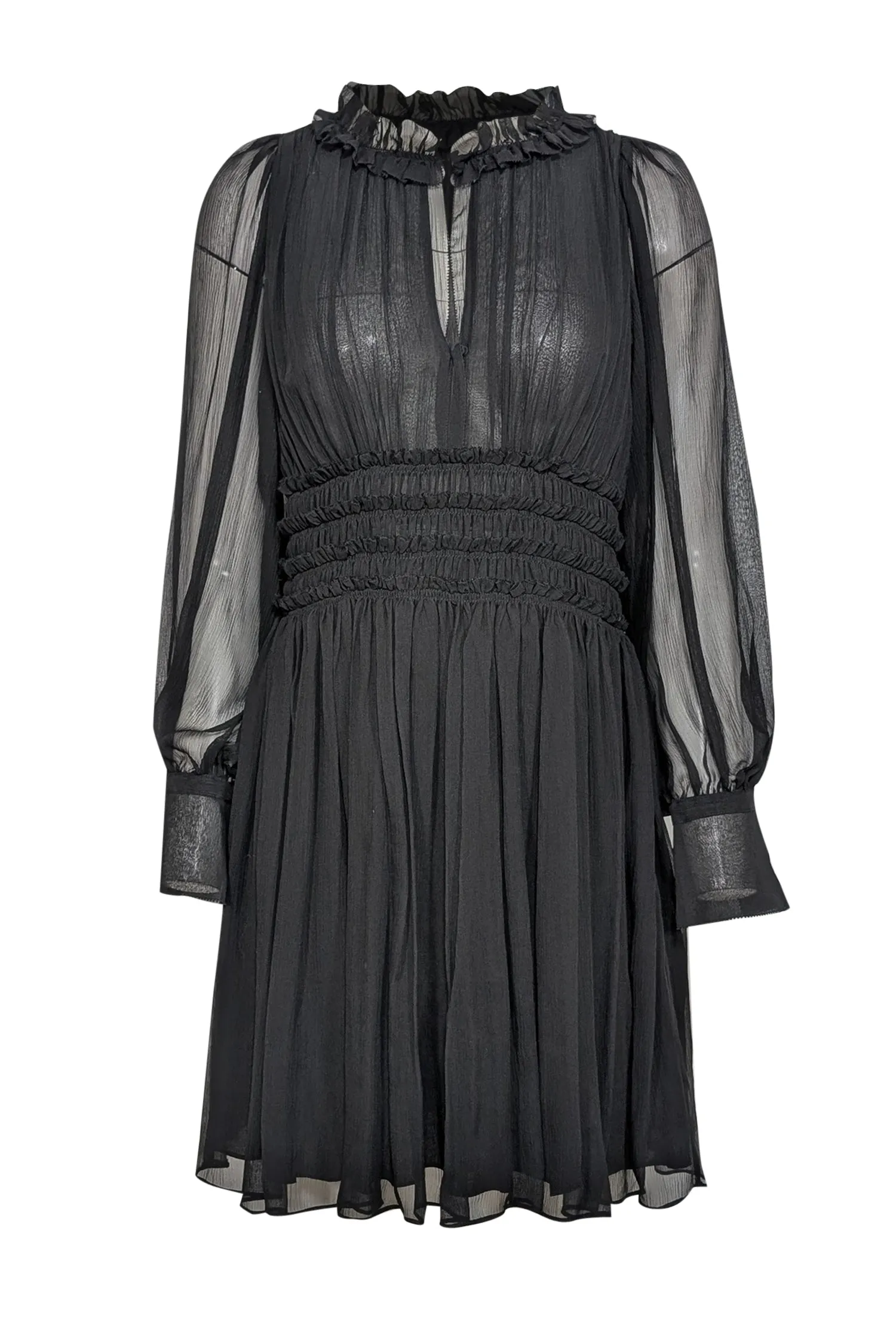 Rebecca Taylor - Black Silk Chiffon Ruffled Long Sleeve Dress Sz 4