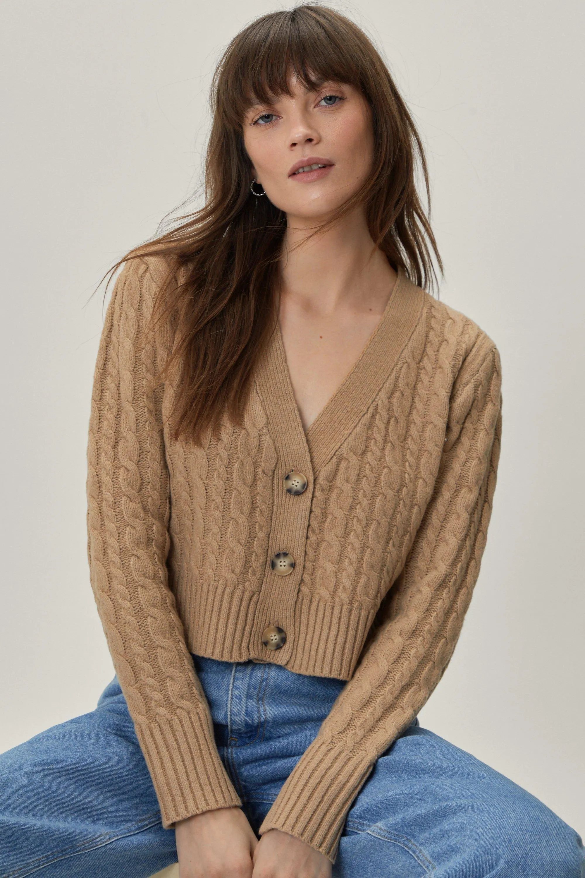 Recycled Honeycomb Stitch Crop Knit Cardigan
