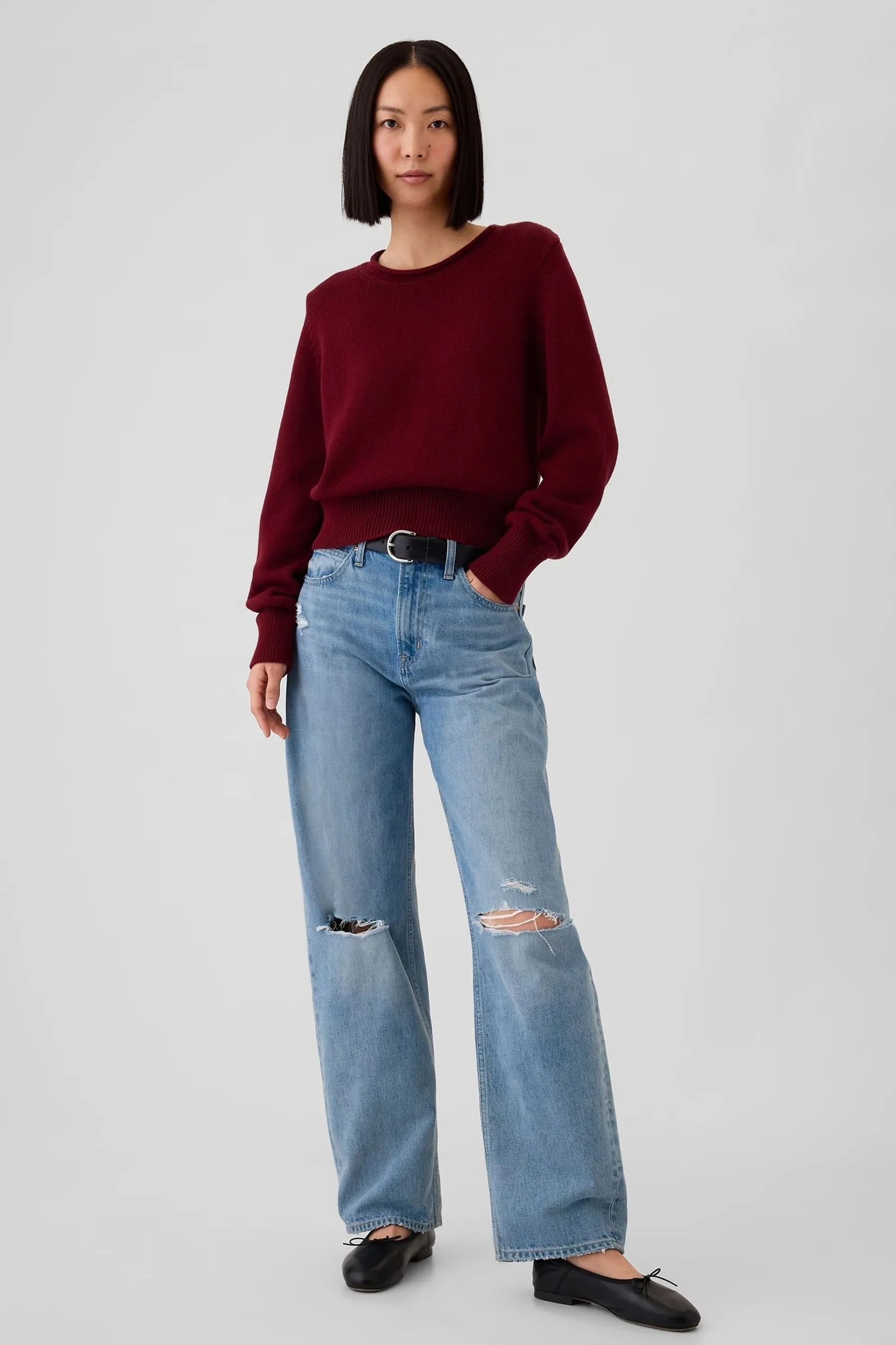 Red Shrunken Roll Neck Jumper