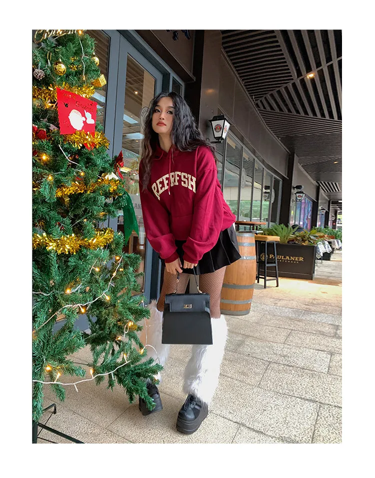 REFRFSH Graphic Letter Print Solid Color Long Sleeve Hoodie