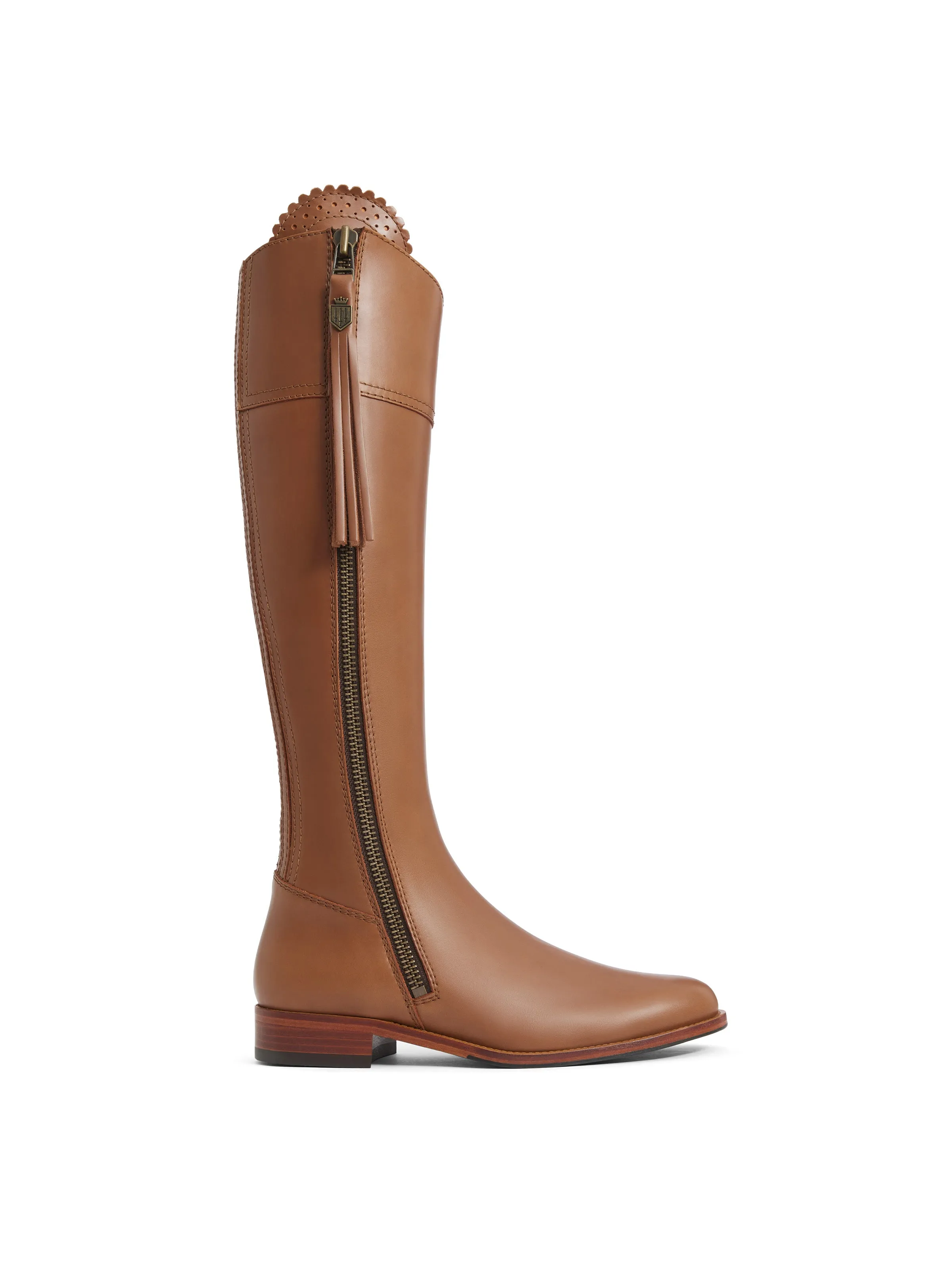 Regina tan leather Flat Knee-high Boots        - Narrow Fit