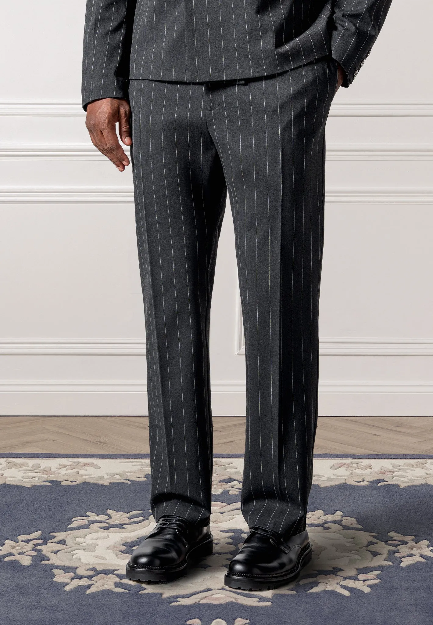 Regular Fit Pinstripe Tailored Trousers - Grey