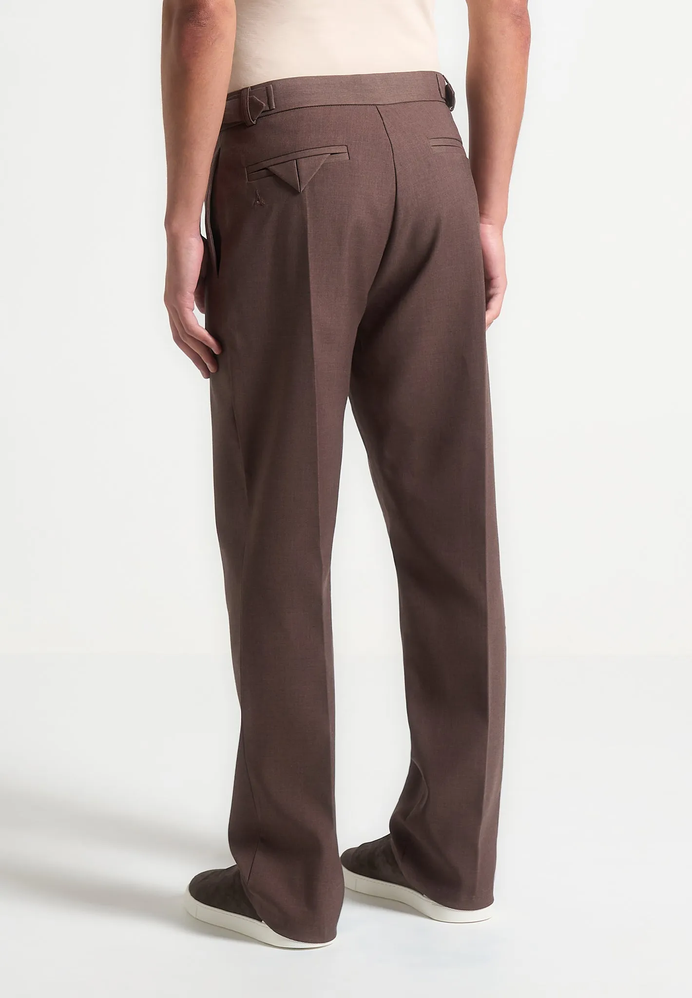 Regular Fit Twill Pleated Tailored Trousers - Brown