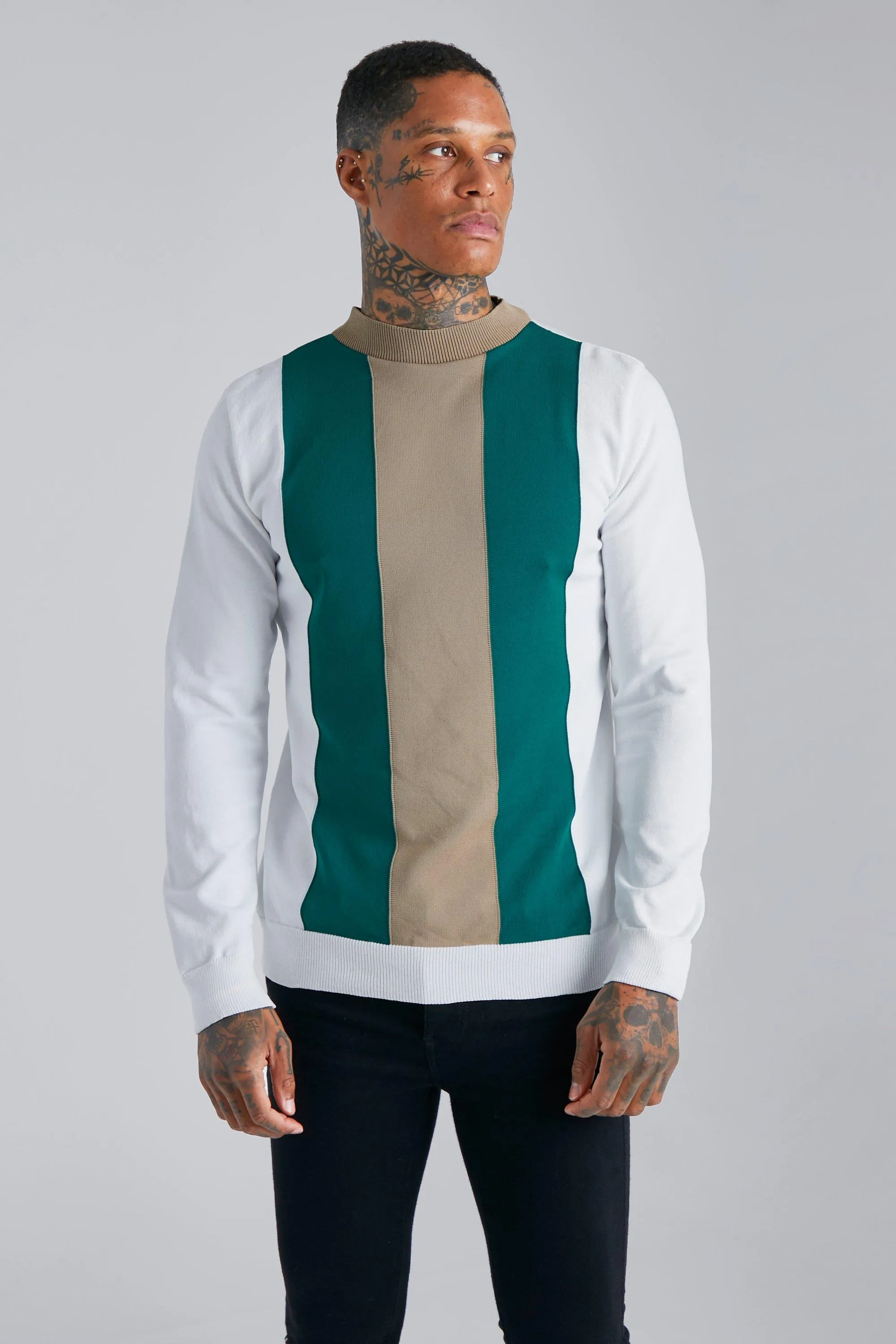 Regular Smart Colourblock Jumper | boohooMAN UK