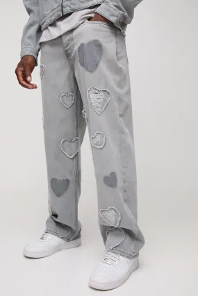 Relaxed Rigid Heart Applique Denim Jeans
