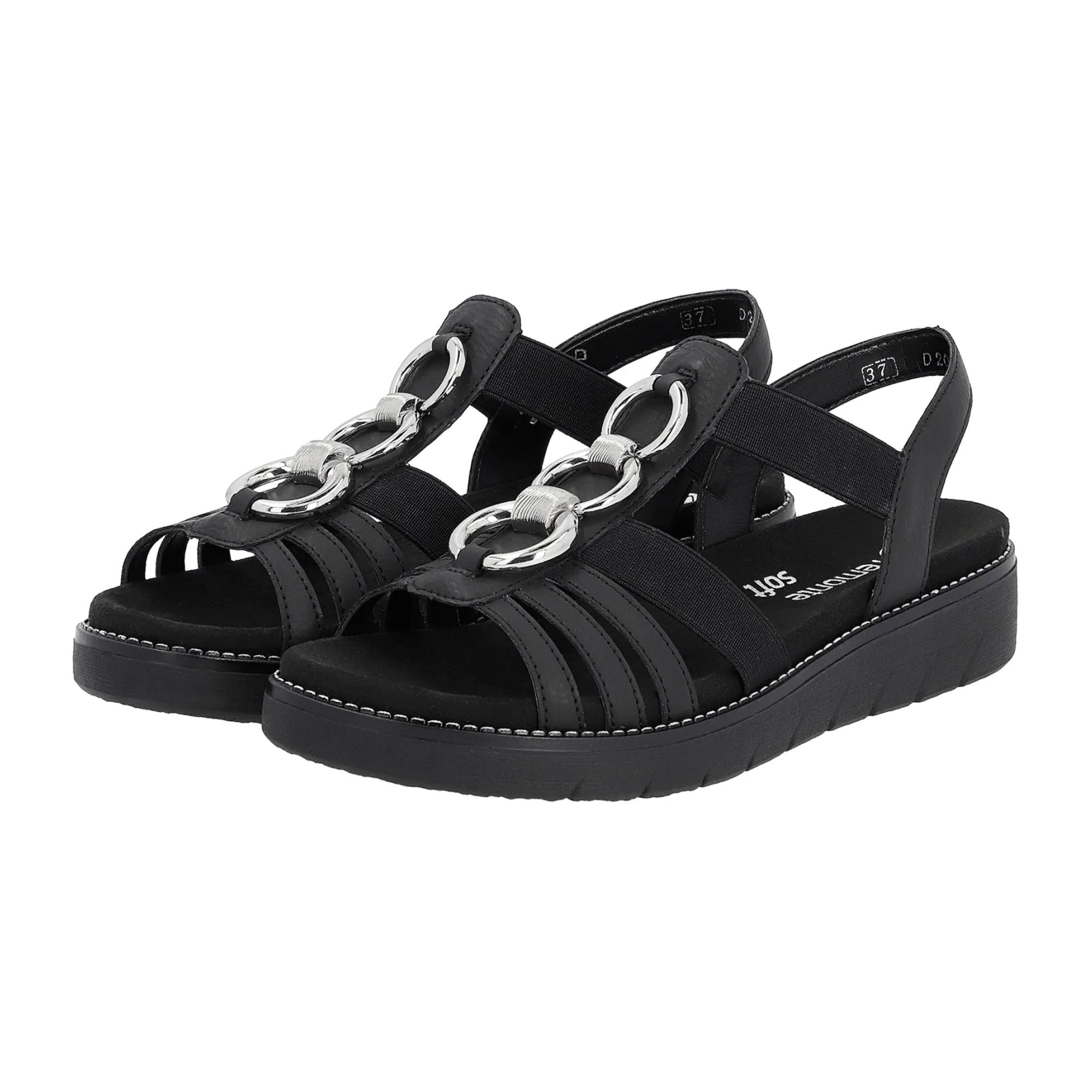Remonte Women's Black Sandals D2073-02 Comfortable Flat Narrow Fit