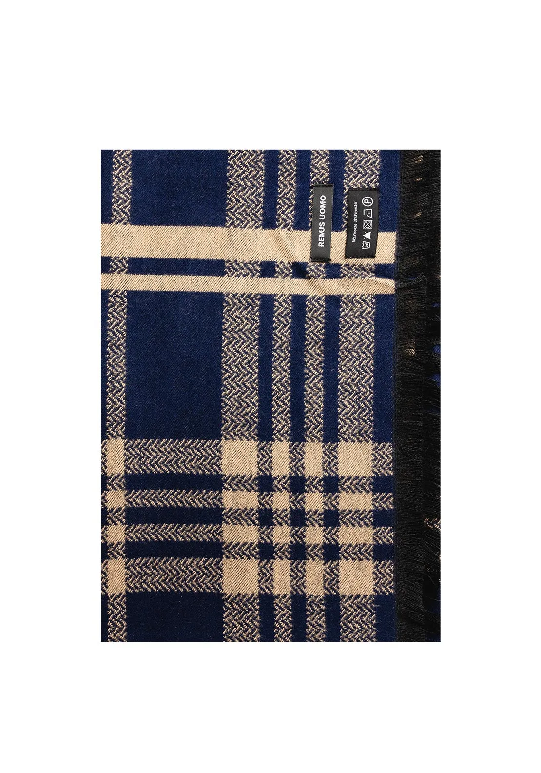 Remus Uomo Plaid Design Scarf, Navy