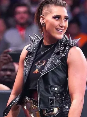Rhea Ripley WWE Clash at the Castle Black Studded Leather Vest