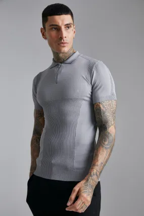 Rib Detail Half Zip Polo