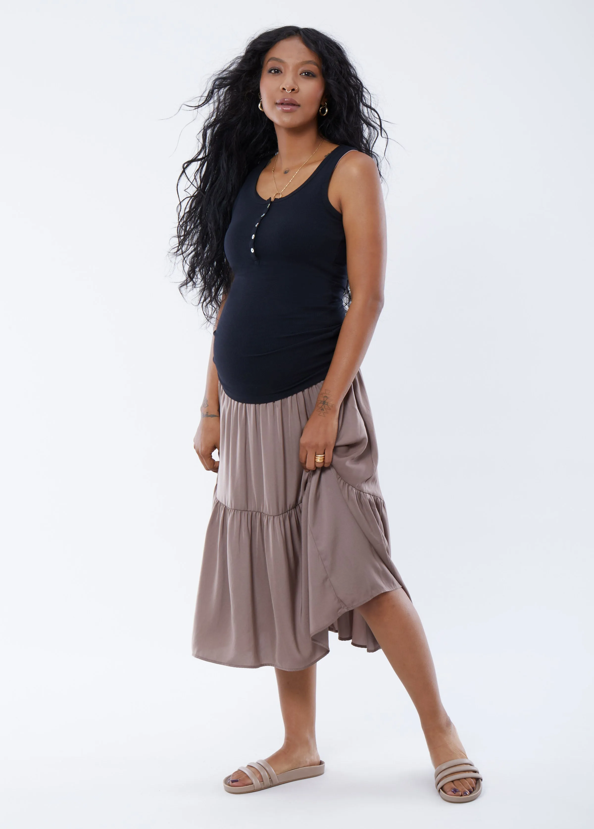 Rib Henley Maternity + Nursing Tank