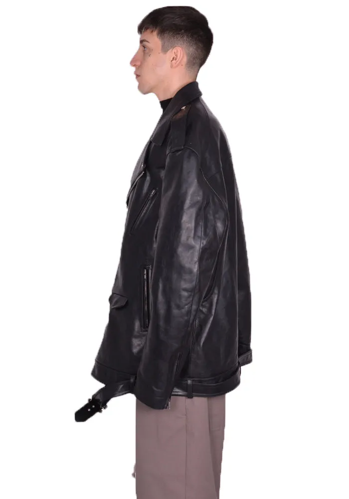 RICK OWENS MEN RU01D3773 JUMBO LUKE STOOGES LEATHER JACKET BLACK