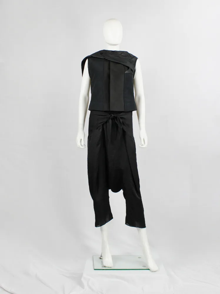 Rick Owens NASKA black sleeveless panelled vest with leather drape — spring 2012