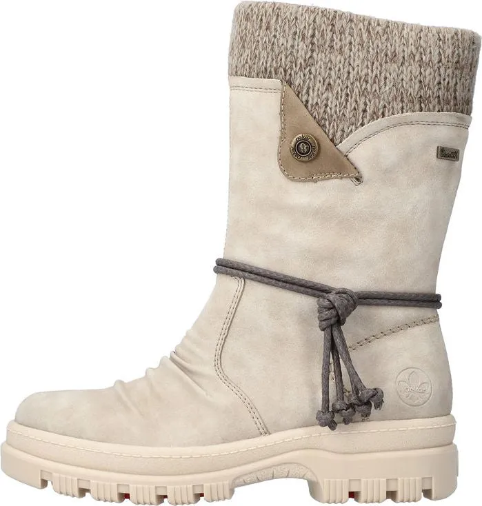 Rieker Off White Mid Calf Flip Grip Boot