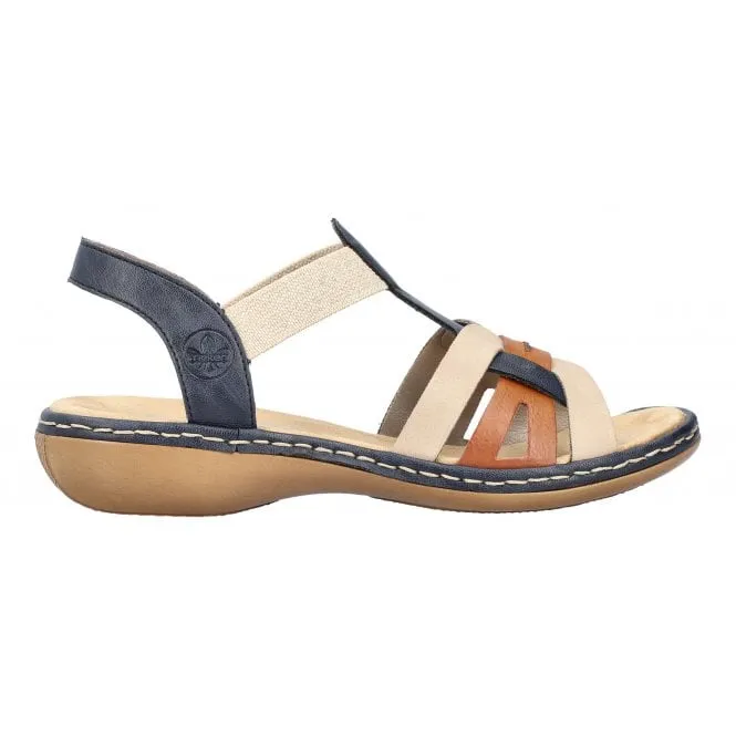 Rieker  Womens 65918-90 Blue Combi T-Bar Sandals