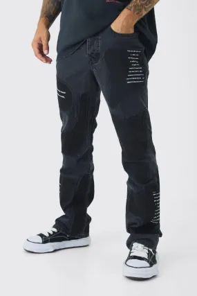 Rigid Slim Flare Patchwork Applique Jeans