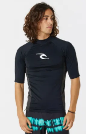 Rip Curl Waves Mens UPF Performance Short Sleeve Rash Vest - Black