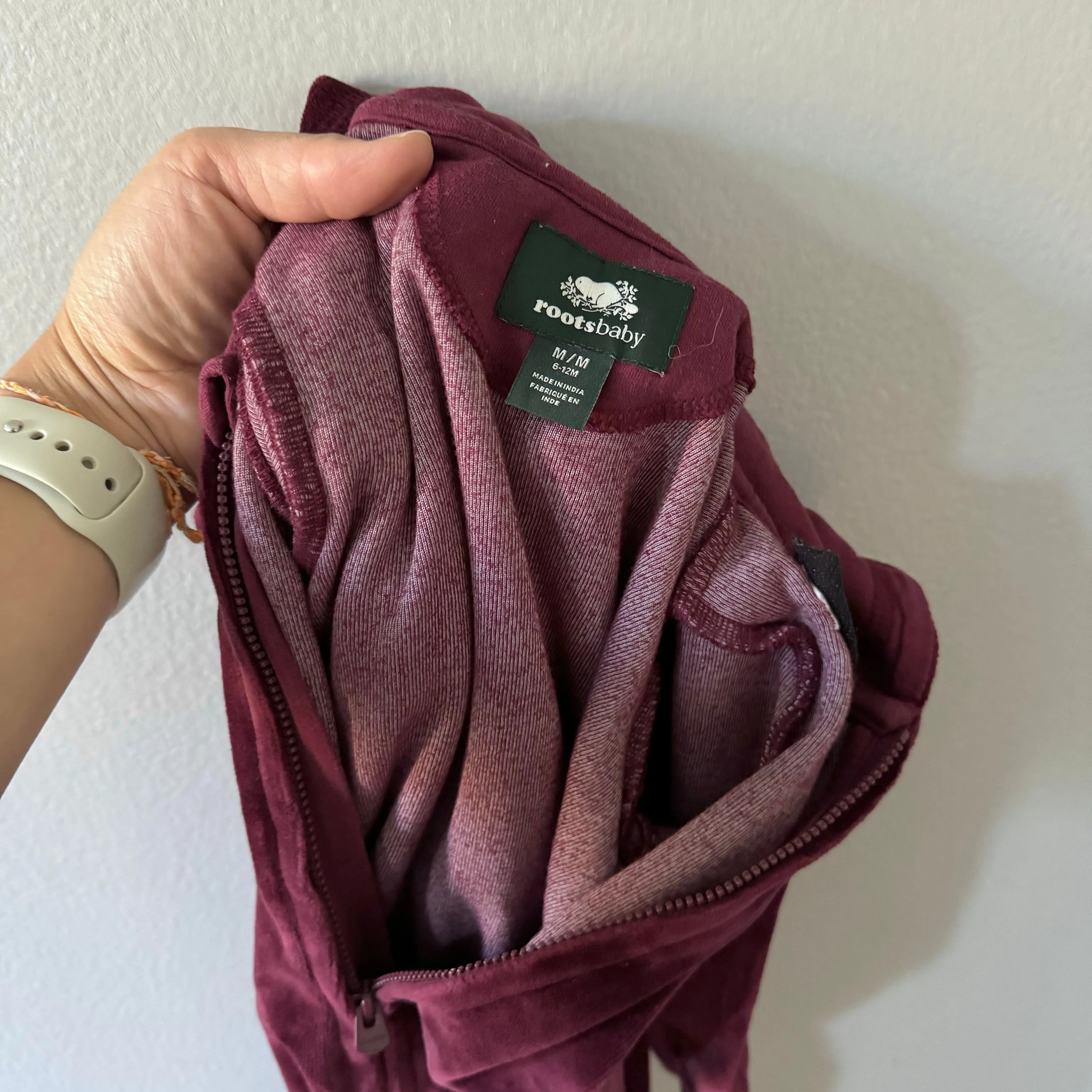 Roots / Burgundy velour romper / 6-12M