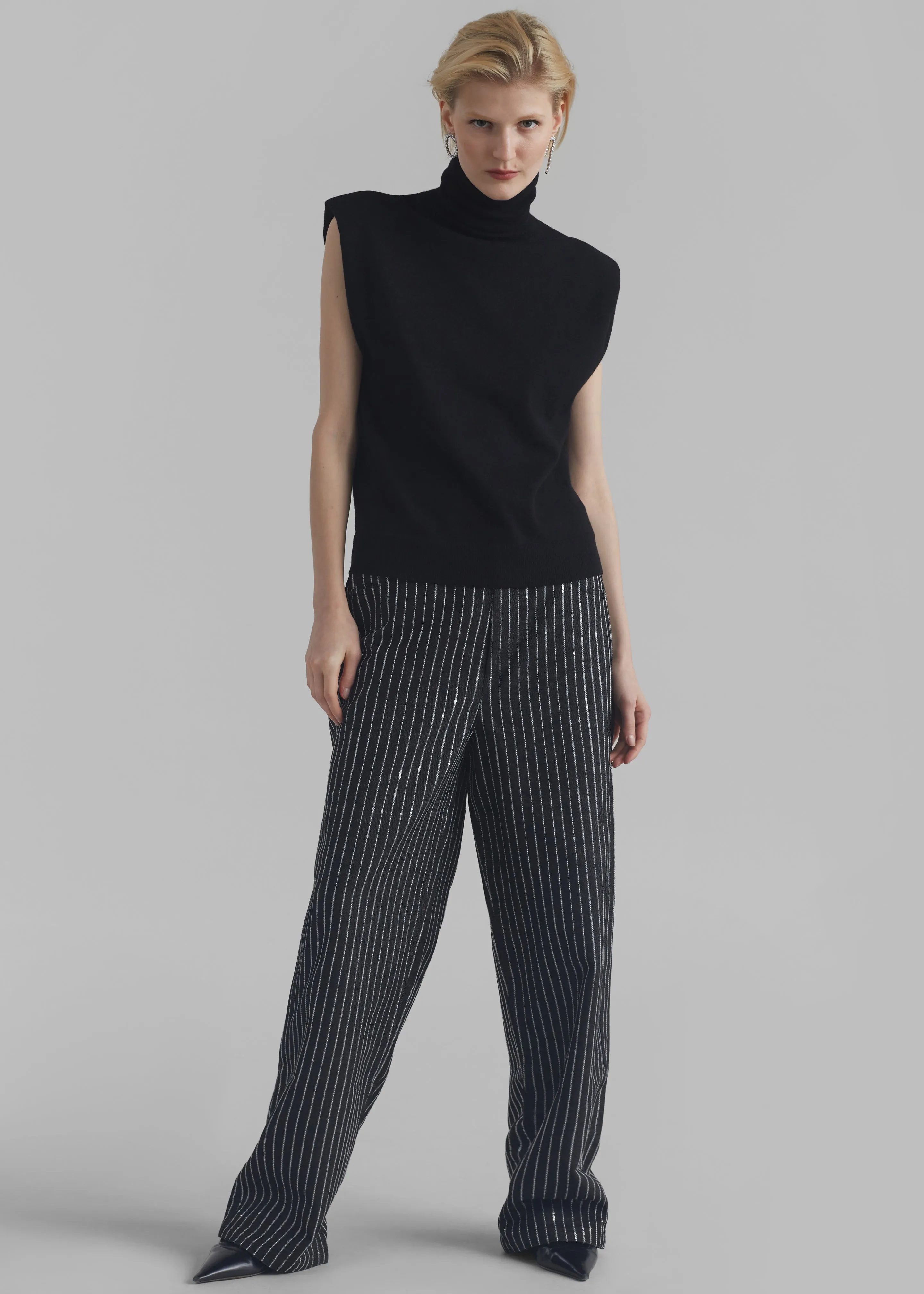 Rotate Sequin Twill Wide Pants - Black