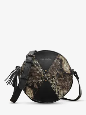 round leather shoulder bag for woman Black - MonPrécieux Python Black | PAUL MARIUS