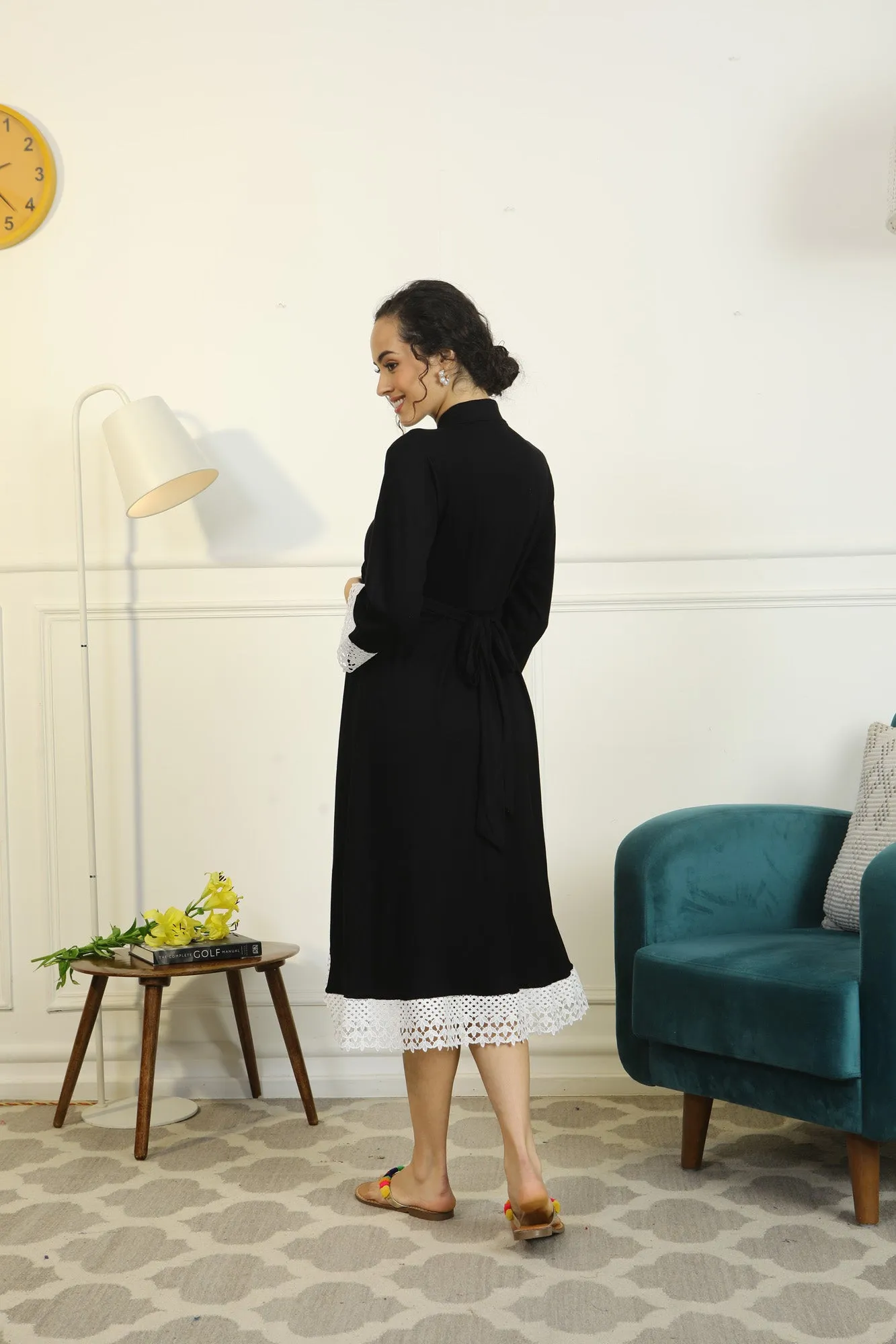 Royal Black Lycra Maternity & Nursing Wrap Nightwear Dress + Matching Baby Swaddle Set Of 2