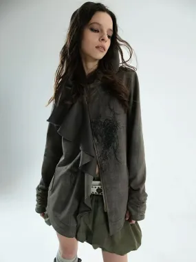 Ruffled Irregular Cut Sweat Jacket
