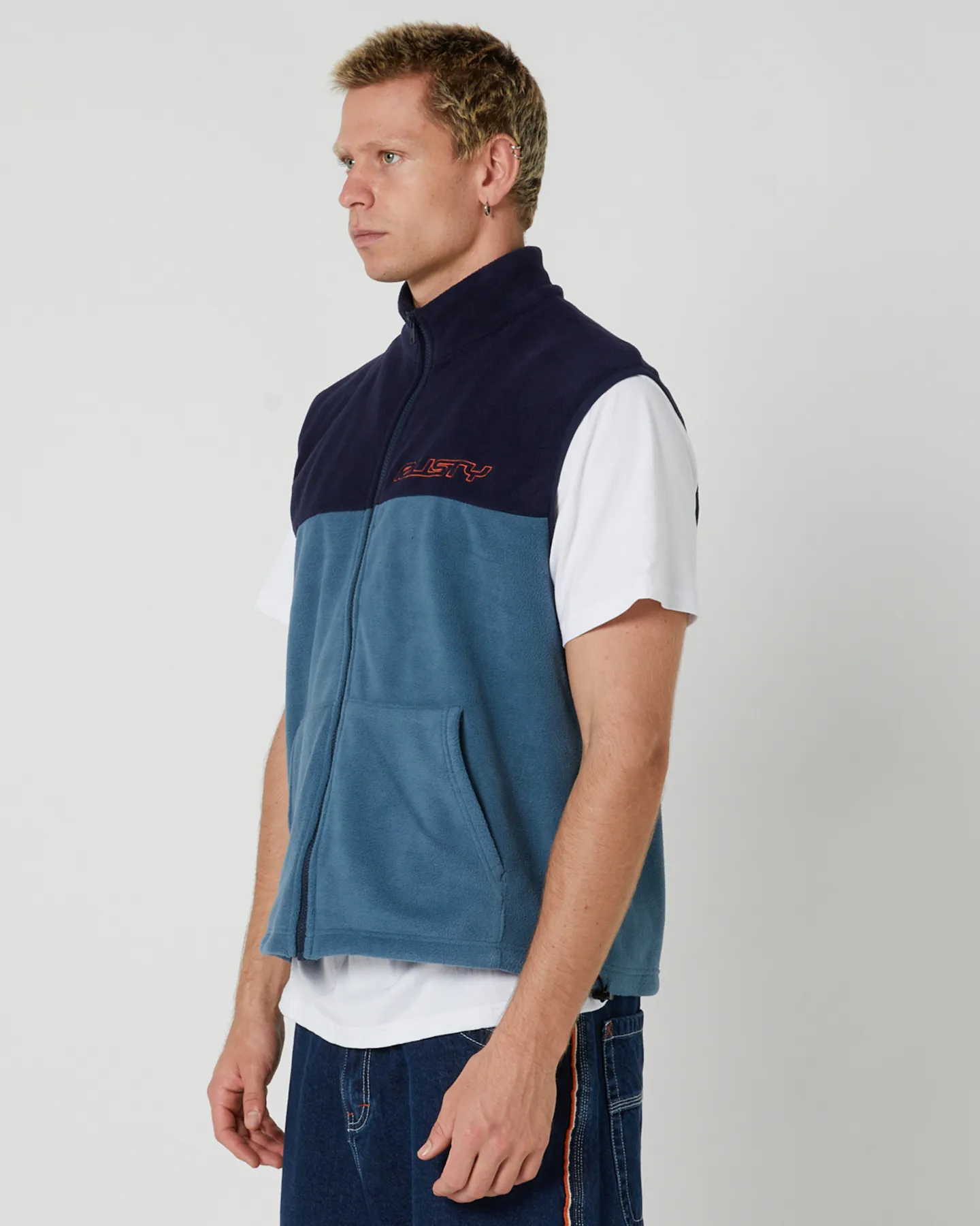 Rusty Tasty Ice Polar Fleece Vest - Navy Blue / China Blue | SurfStitch