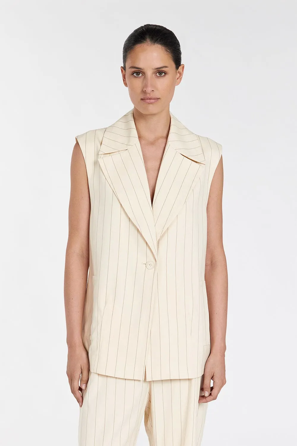 SANDER CREAM STRIPE OVERSIZED VEST