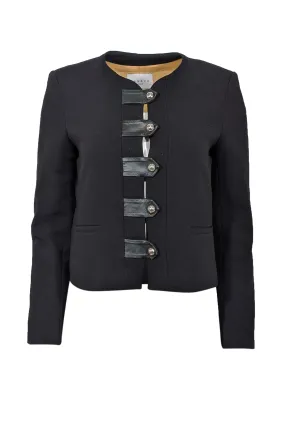 Sandro - Black w/ Leather Strap & Gold Button Jacket Sz 6
