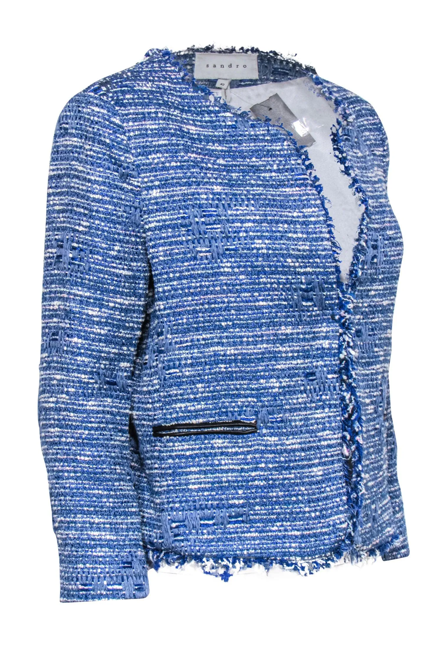 Sandro -  Blue & Ivory Tweed Open Front Jacket Sz 10