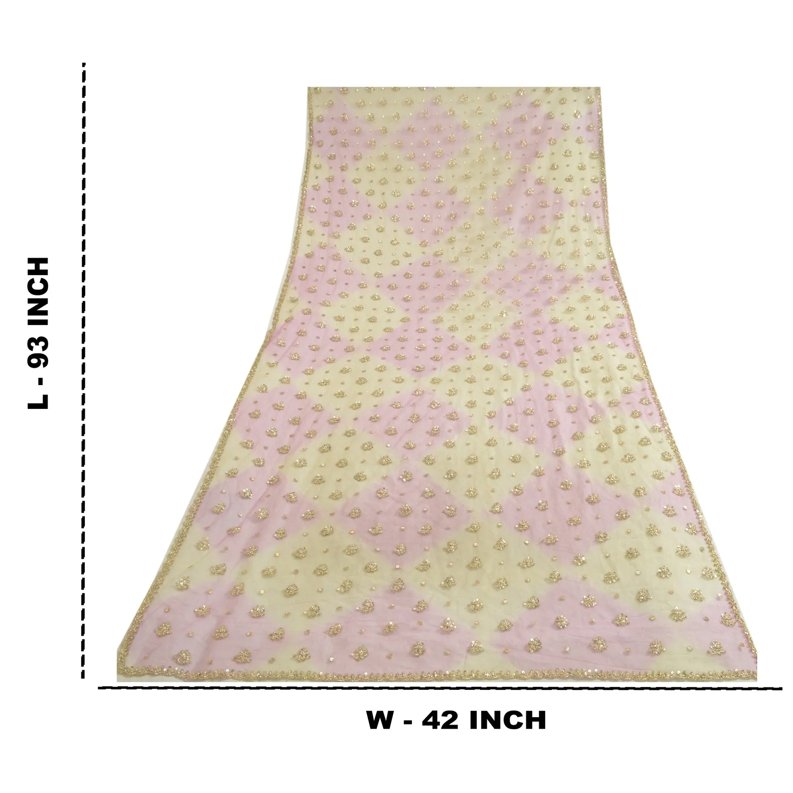 Sanskriti Vintage Pink/Cream Long Dupatta Stole Net Mesh Hand Beaded Veil