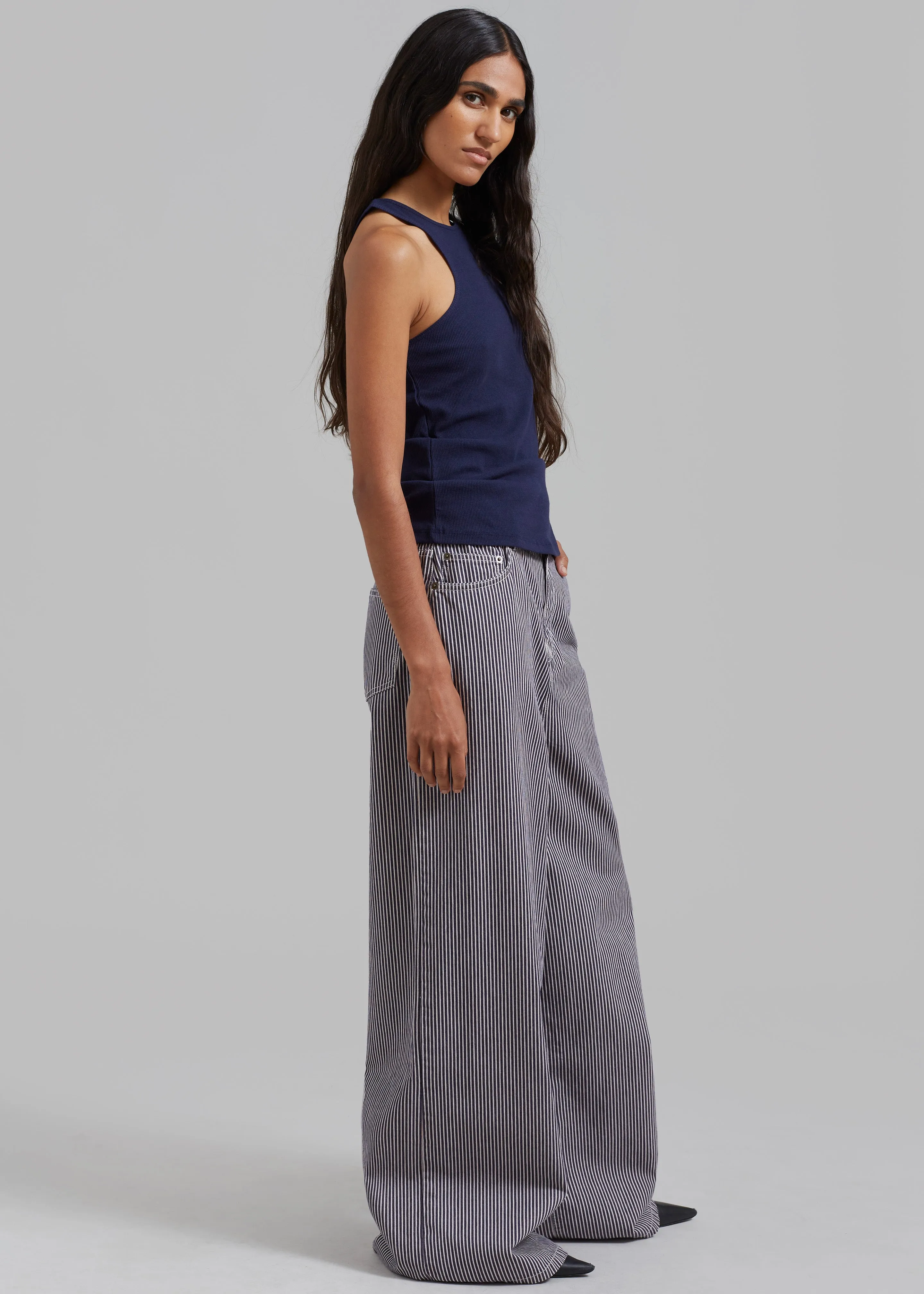 Sasha Wide Leg Jeans - Navy/White Stripe