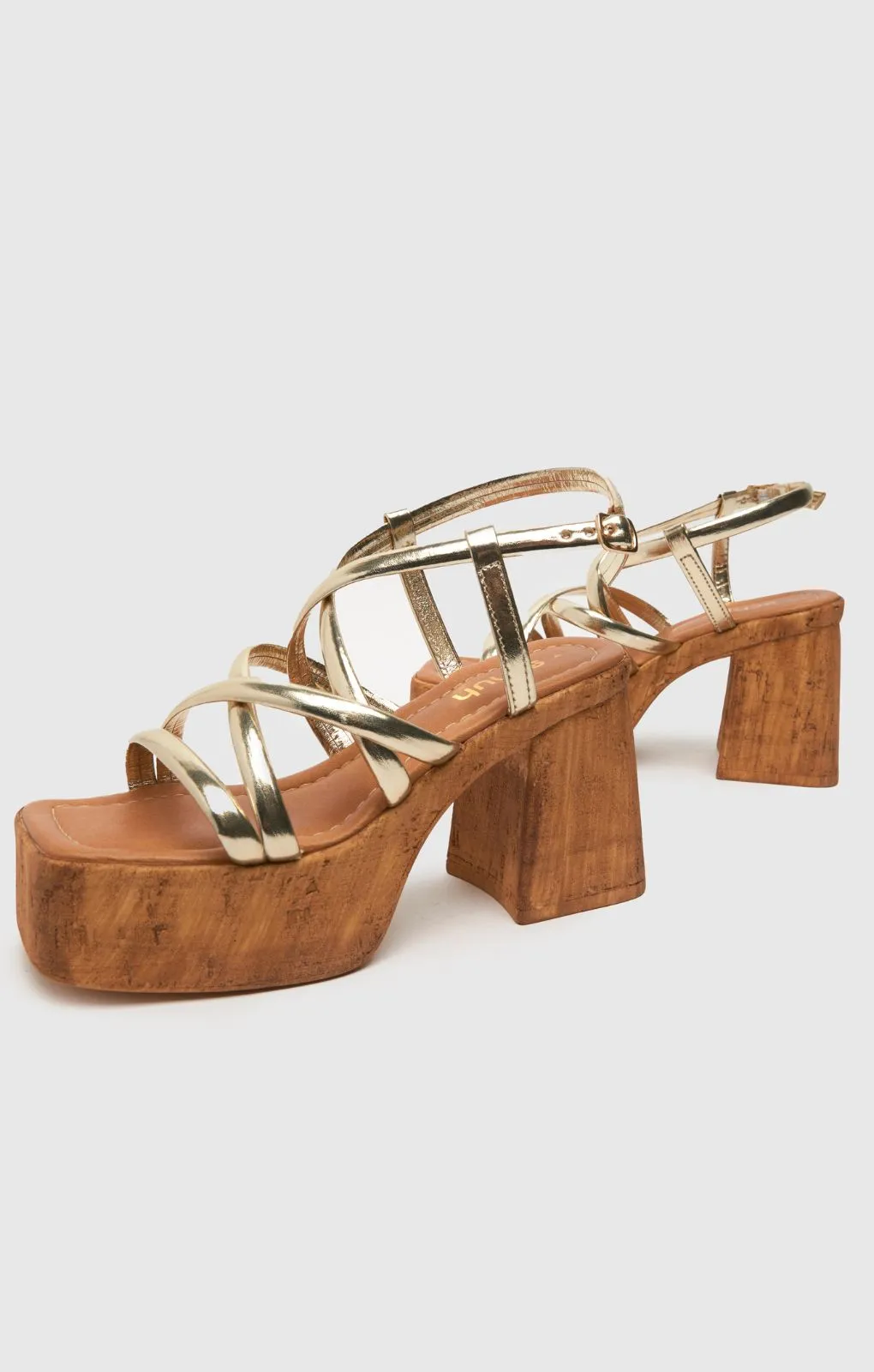 Schuh Vivian Strappy Cork Platform Sandals in Gold