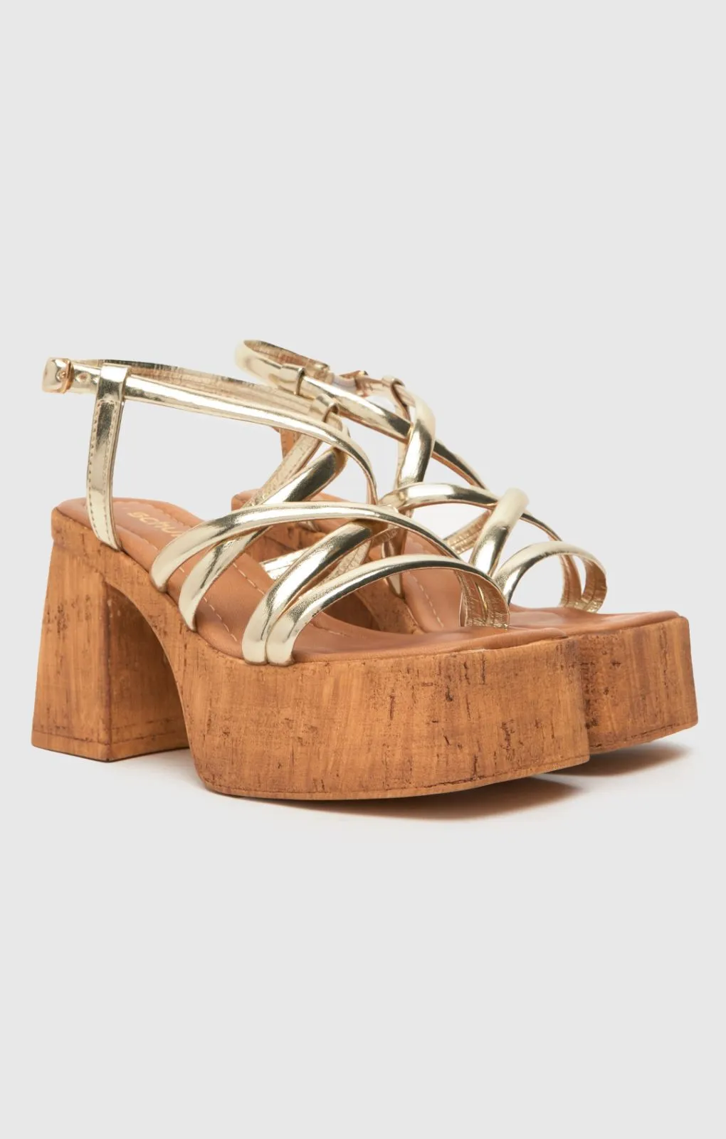 Schuh Vivian Strappy Cork Platform Sandals in Gold