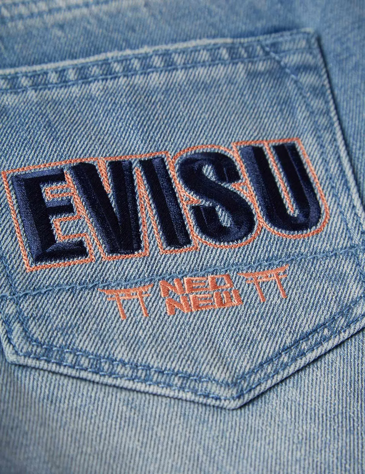 Seagull and Logo Embroidered Relax Fit Jeans
