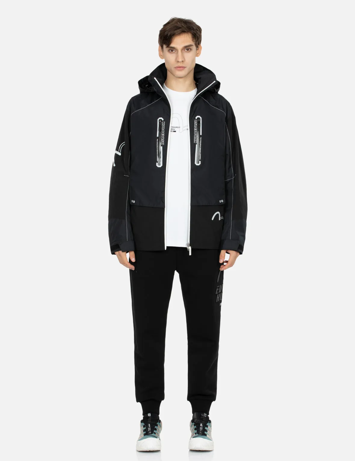 Seagull and Logo Print Slim Fit Windbreaker