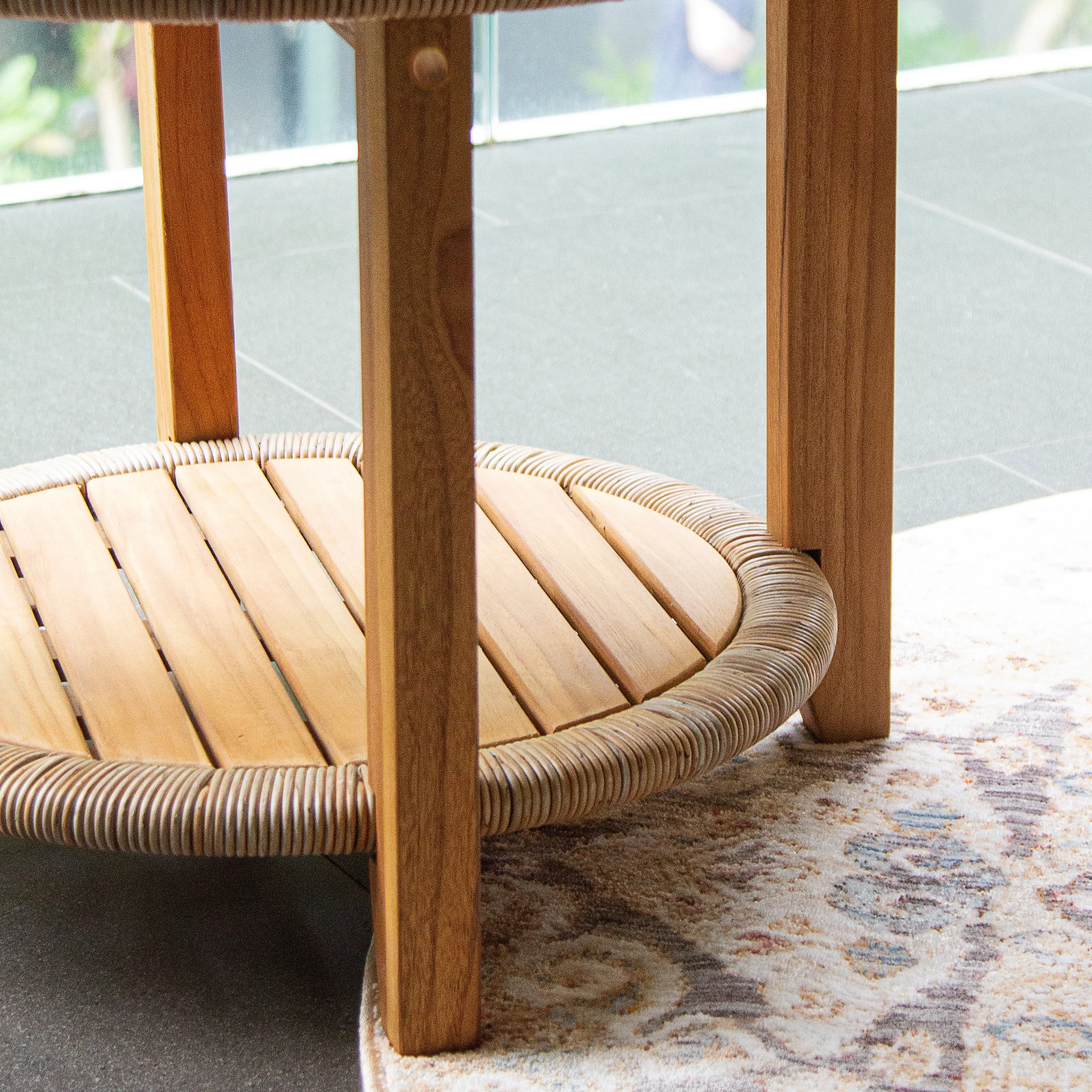 Seaside Teak Wood Outdoor Side Table with Shelf