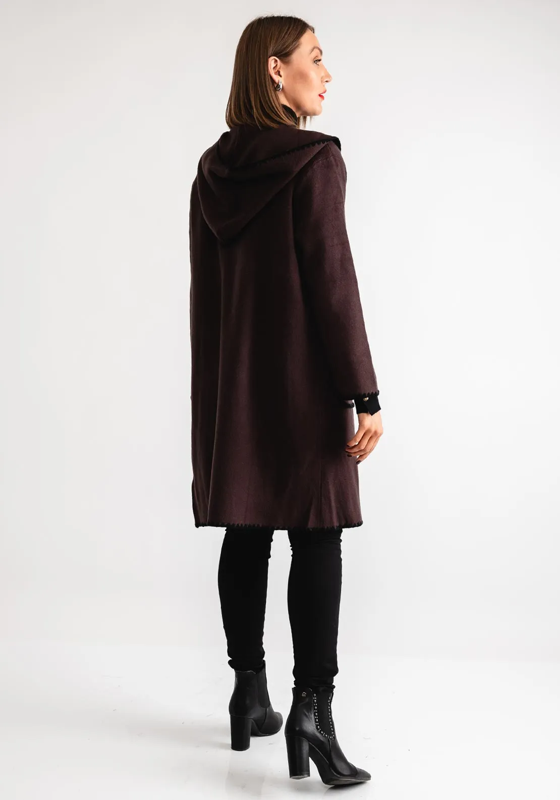 Serafina Collection Scallop Trim Knit Cardigan, Brown