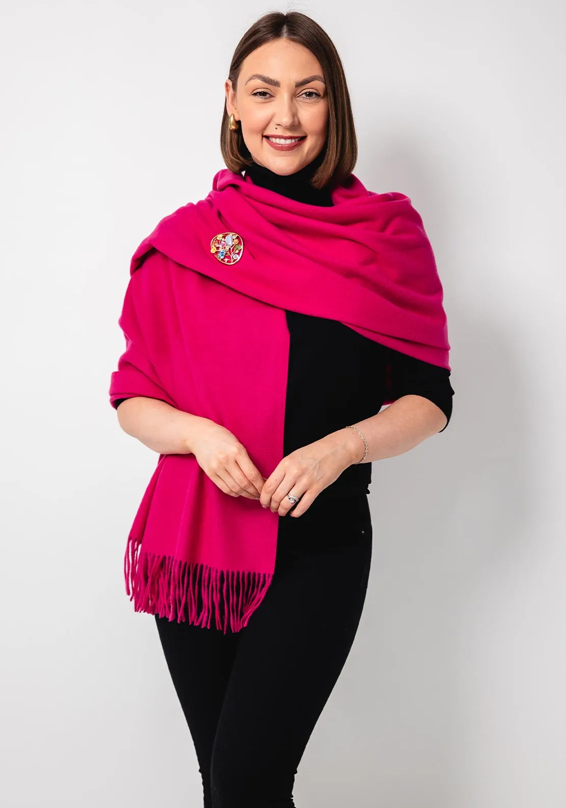 Serafina Collection Scarf and Brooch Gift Set, Fuchsia Pink