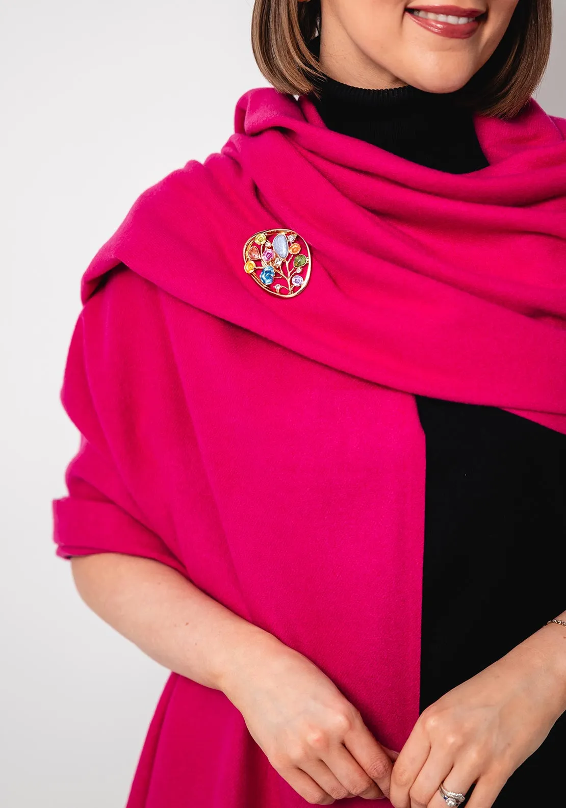 Serafina Collection Scarf and Brooch Gift Set, Fuchsia Pink