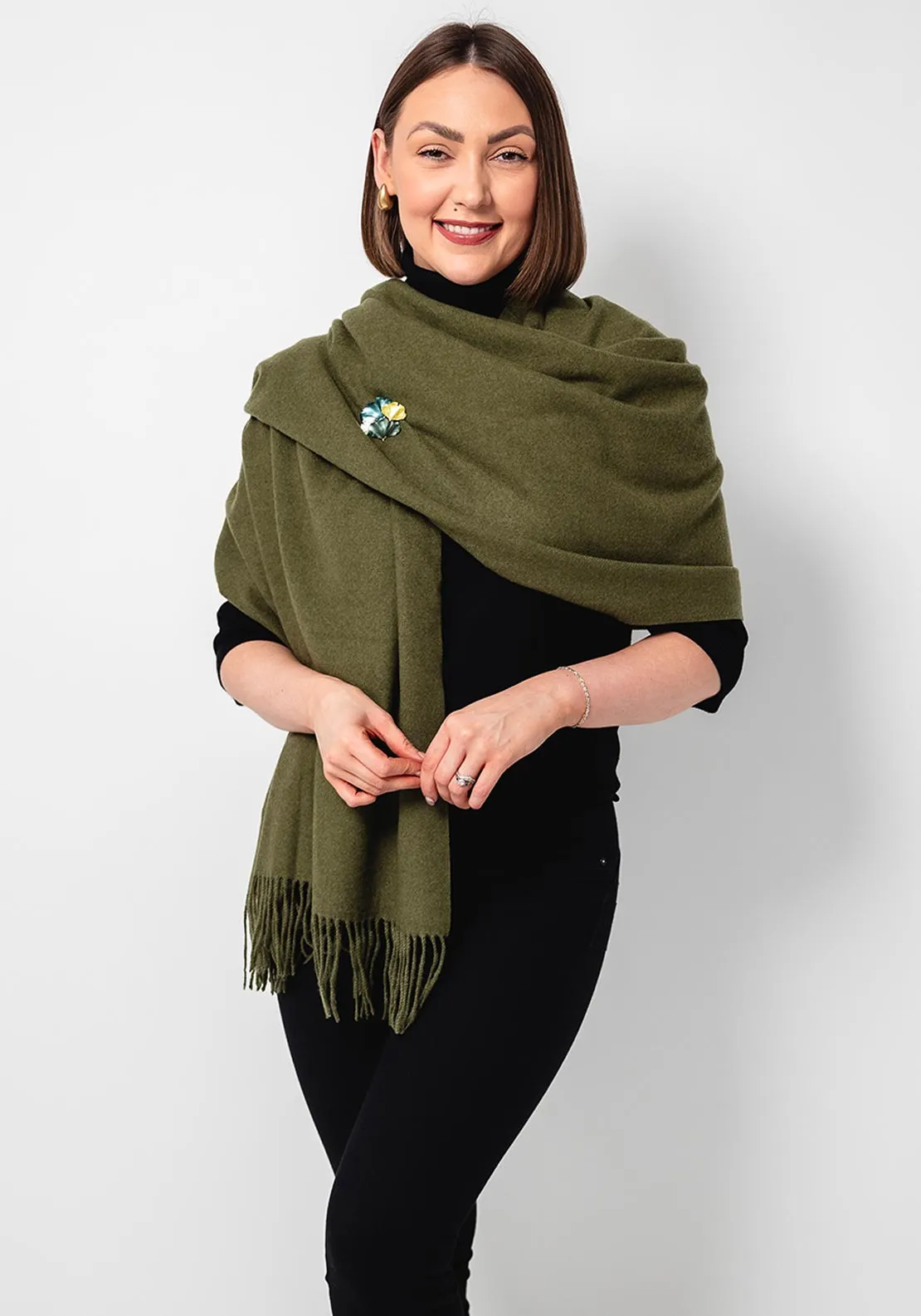 Serafina Collection Scarf and Brooch Gift Set, Khaki Green