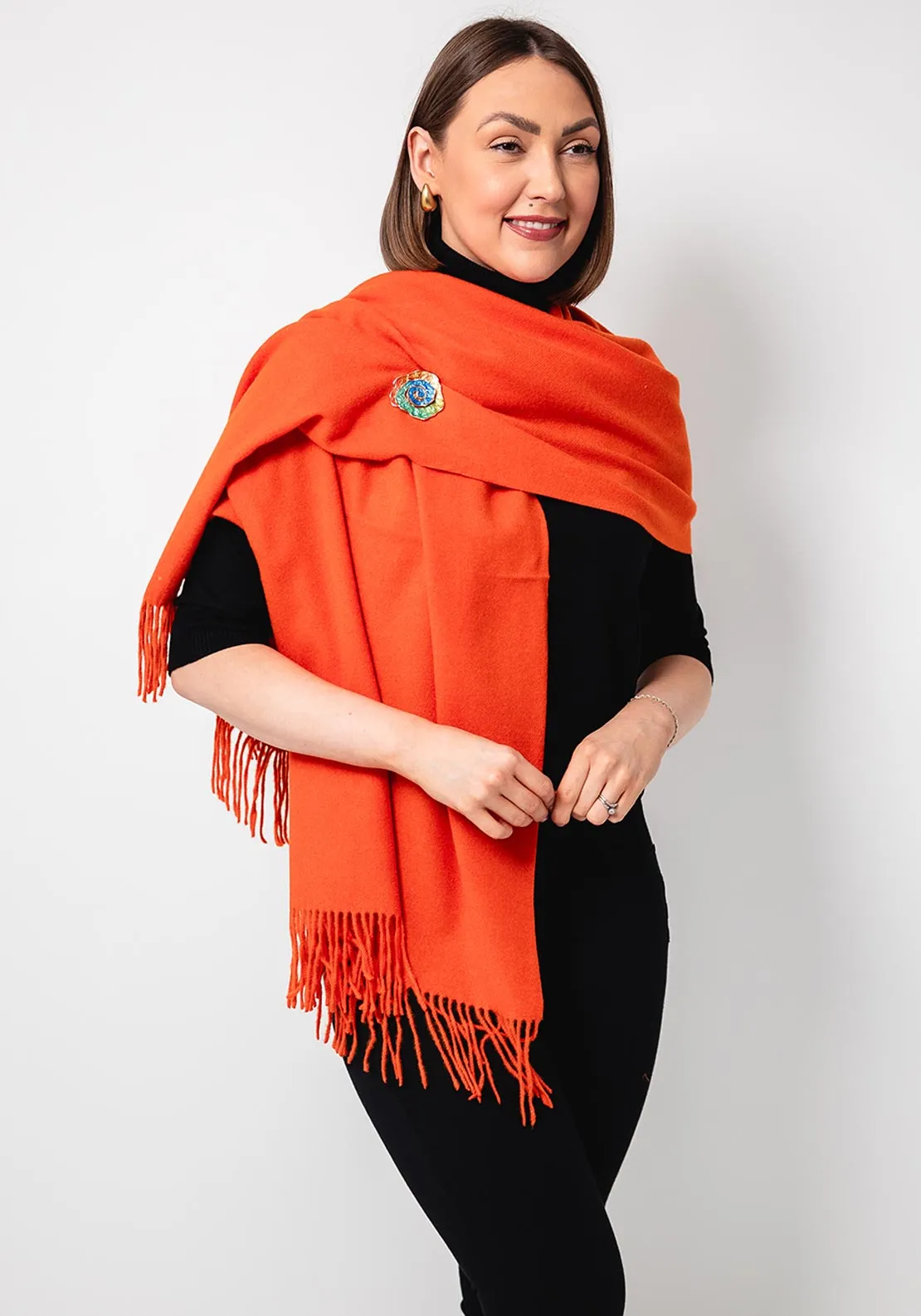 Serafina Collection Scarf and Brooch Gift Set, Orange