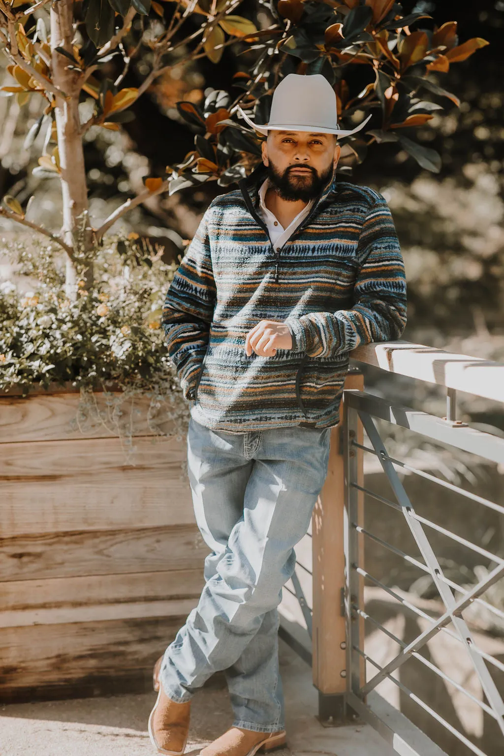 ‘’SERGIO’’ ROCK & ROLL  AZTEC STRIPE BERBER PULLOVER BLUE |BM91C02294