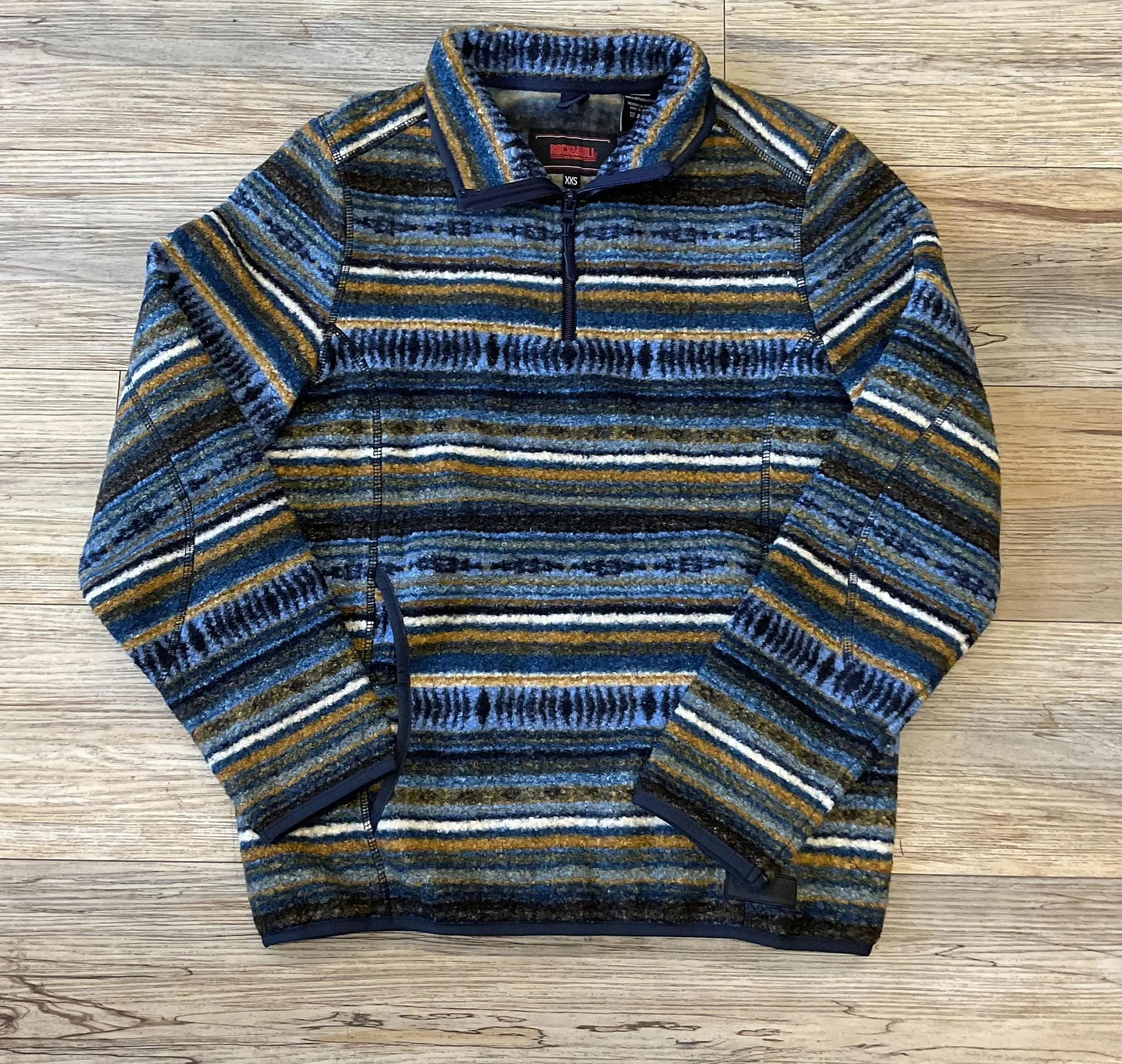 ‘’SERGIO’’ ROCK & ROLL  AZTEC STRIPE BERBER PULLOVER BLUE |BM91C02294