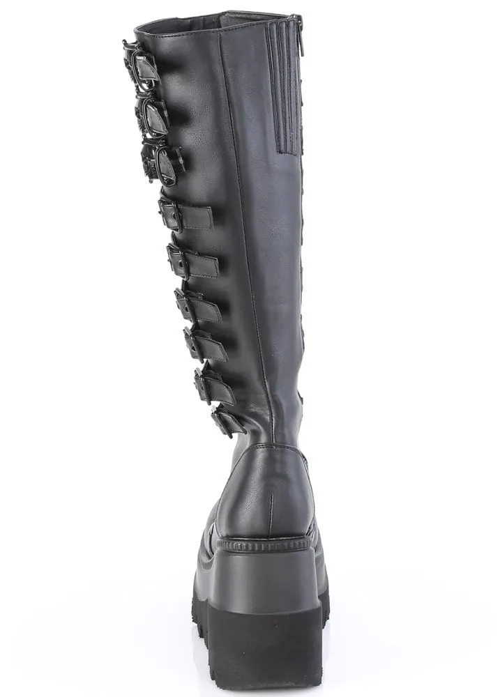 Shaker 232 Skull Buckle Wedge Knee High Boot